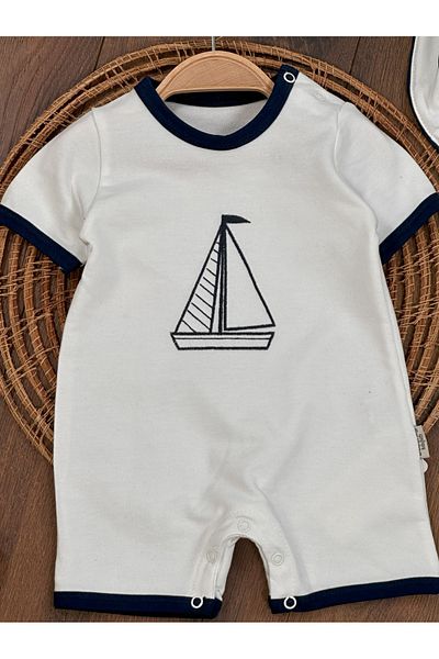 BİSCOİ Babybiscoi Baby Boy Sailor Jumpsuit with Sailing Embroidered Hat and Snaps at the Bottom