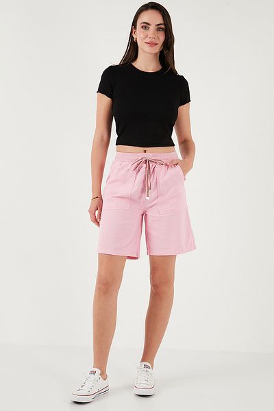 Lela Cotton Relaxed Fit High Waist Pocket Mini Shorts Shorts 668Yp5384