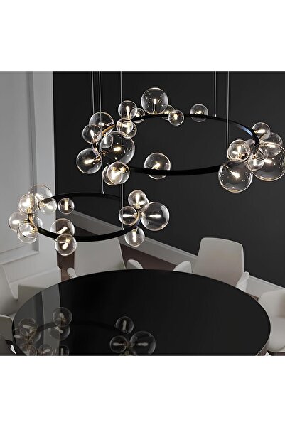 VİSENTE HOME Modern Şık Siyah Yuvarlak Bubble Avize Aydınlatma Özel Kaplama