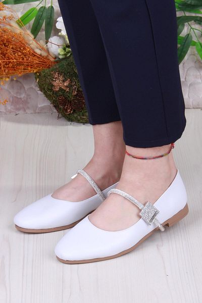 fort 01-625 Soft Stone Buckle Detailed Comfortable Women's Ballerinas