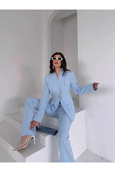 Ekim Store Set de sacou dublu auriu cu un singur nasture