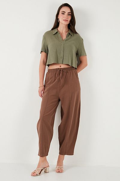 Lela Cotton Relaxed Fit Normal Waist Shrinkable Leg Pants Pants 668Yp5198
