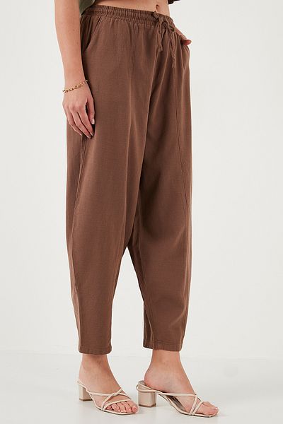 Lela Cotton Relaxed Fit Normal Waist Shrinkable Leg Pants Pants 668Yp5198