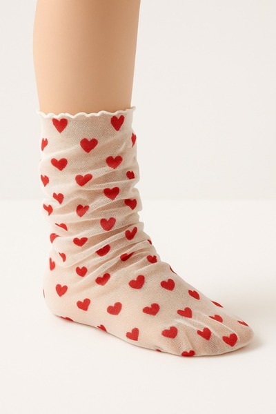 DİLARRA Boutique Чорапи от тюл с червено сърце и бяло момиче