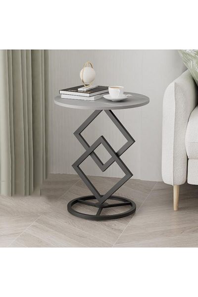 Generic Marble wood and black metal side table - 35 x 55 cm