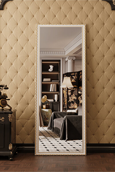 Generic Full-Length Mirror Floor Metal Mirror with Wooden Style160x50cm White/Gold