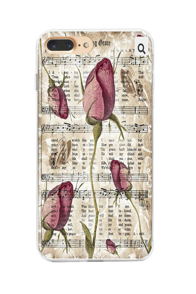 moonset Iphone 7 Plus / 8 Plus Uyumlu Çiçek ve Notalar Tasarımlı Baskılı Şeff...