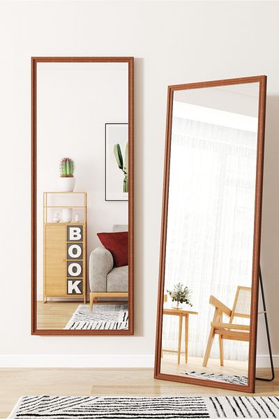Generic Full-Length Mirror Floor Metal Mirror with Wooden Style160x50cm Brown