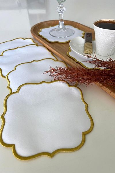 Hevia Home 6 Pieces Embroidered Coffee Side Napkin Cocktail Napkin & Coaster & Presentation Holder