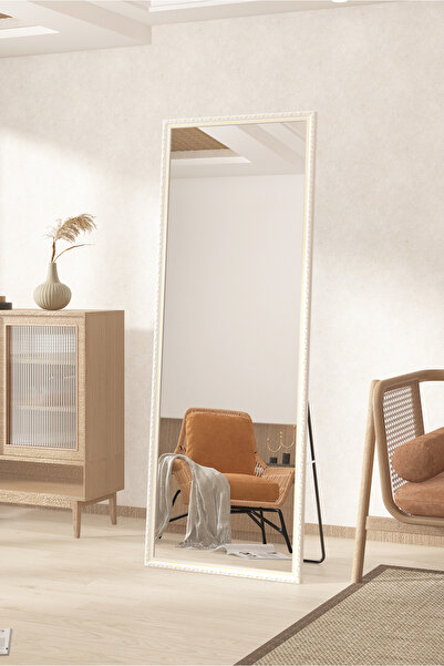 Generic Full-Length Mirror Floor Metal Mirror with Wooden Style160x50cm White/Gold