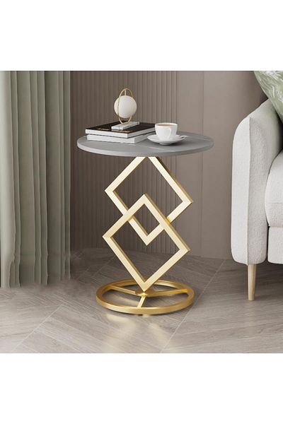 Generic Marble wood and black metal side table - 35 x 55 cm