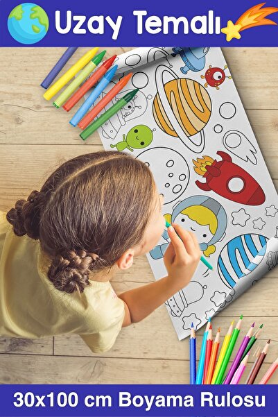 melolisa 30 CM Uzay Ve Gezegenler Dev Boy Boyama Kağıdı - Space Kids Coloring...