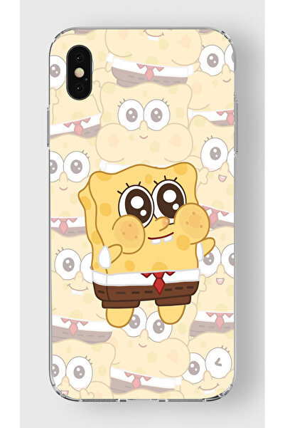 moonset Iphone X / XS Uyumlu Sünger Bob Tasarımlı Baskılı Şeffaf Telefon Kılıfı