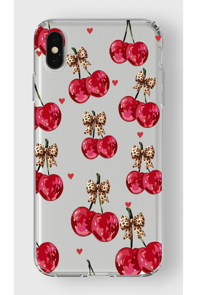 moonset Iphone X / XS Uyumlu Kiraz Tasarımlı Baskılı Şeffaf Telefon Kılıfı
