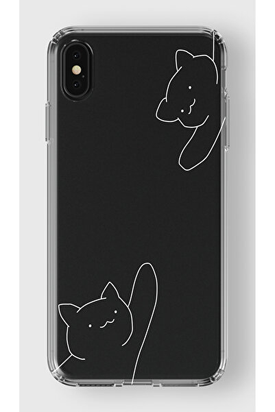 moonset Iphone XS Max Uyumlu Kediler Tasarımlı Baskılı Şeffaf Telefon Kılıfı