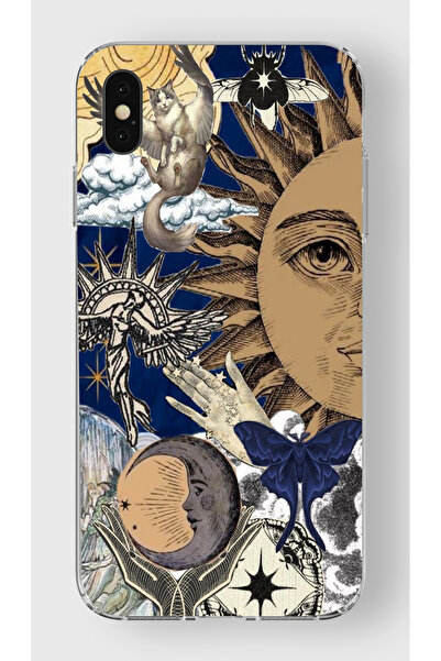 moonset Iphone XS Max Uyumlu Güneş Kolaj Tasarımlı Baskılı Şeffaf Telefon Kılıfı