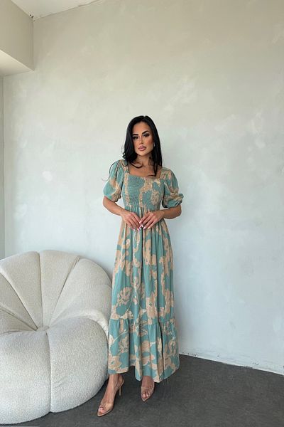 LİLA İSTANBUL Square Neck Watermelon Sleeve Gimped Ethnic Patterned Summer Dress