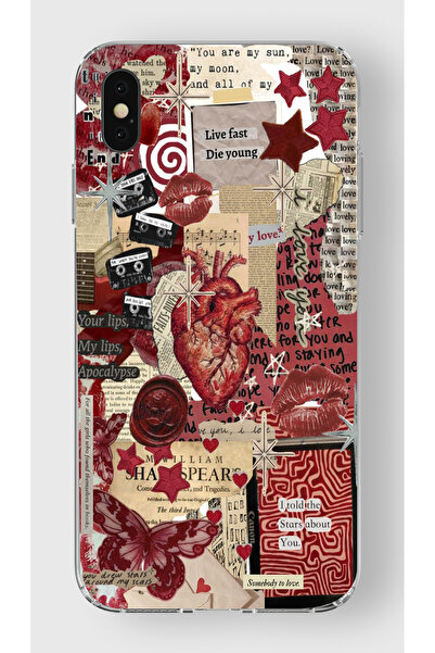 moonset Iphone X / XS Uyumlu Kolaj Tasarımlı Baskılı Şeffaf Telefon Kılıfı