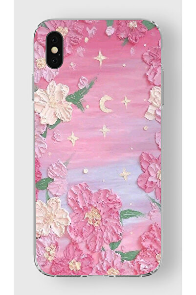 moonset Iphone X / XS Uyumlu Pastel Çiçekler Tasarımlı Baskılı Şeffaf Telefon...