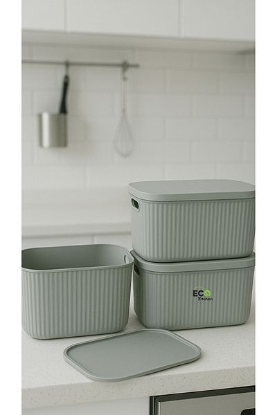 ECO KİTCHEN 3-Piece Organizer Box with Lid, Organizer, Bathroom, Kitchen, Decorative, Practical Storage, Cabinet Interior 6.2 Lt.