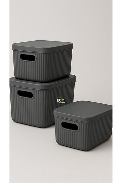 ECO KİTCHEN 3-Piece Organizer Box with Lid, Organizer, Bathroom, Kitchen, Decorative, Practical Storage, Cabinet Interior 6.2 Lt.