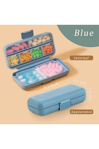 Choice 8 compartments Blue 1pc Pill Organizer Moisture Proof Small Pill Box ,Portable Sealed Pill Storage B