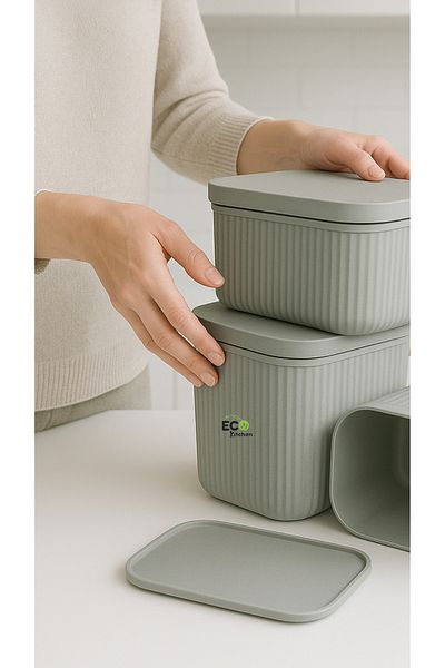 ECO KİTCHEN 3-Piece Organizer Box with Lid, Organizer, Bathroom, Kitchen, Decorative, Practical Storage, Cabinet Interior 6.2 Lt.