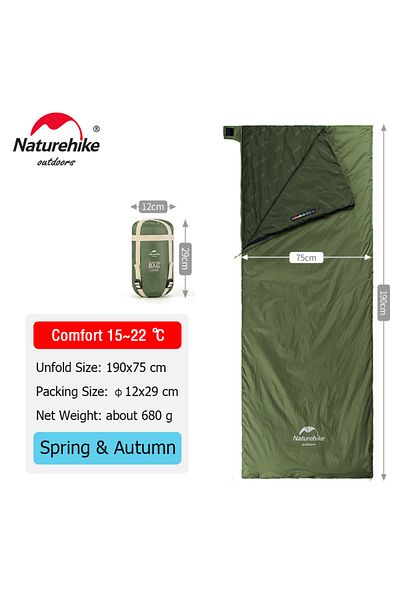 Naturehike أخضر - 190 × 75 سم طول 180 كيس نوم خفيف الوزن من القطن للنوم في الربيع والصيف