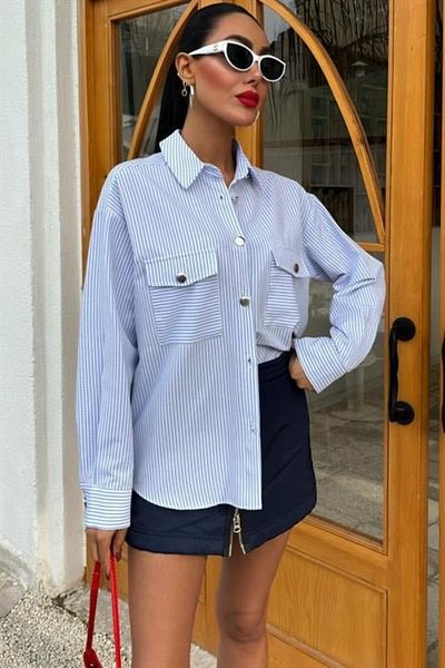AKNButik Striped Seersucker Metal Button Shirt 3460