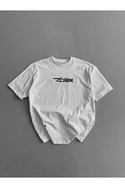 JANES Štampano Oversize kroj okrugla kragna T-shirt - Bela
