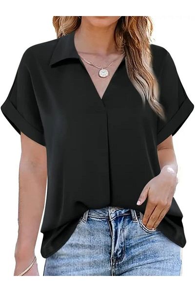 İpeksi Silky Women's Short Sleeve Collar Long Sandy Blouse