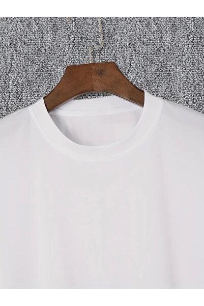 JANES Štampano Oversize kroj okrugla kragna T-shirt - Bela