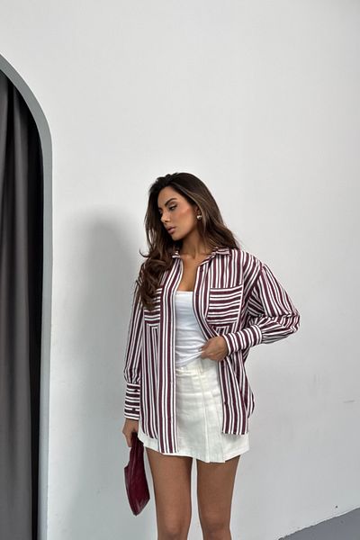 MRA Fashion Striped Shirt - Claret Red