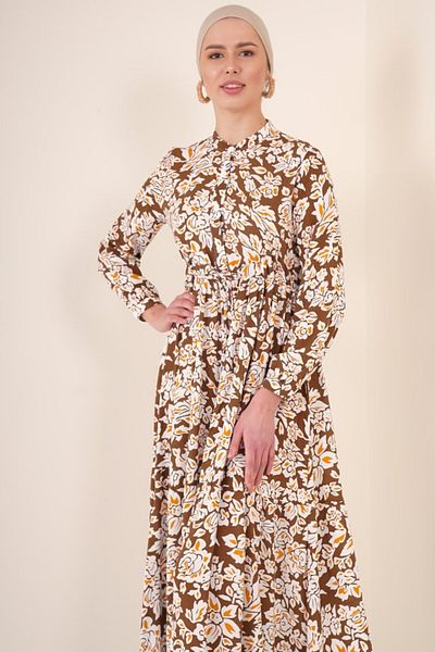 COTTONLAB 2144 Rochie Hijab Guler Judecător - Maro