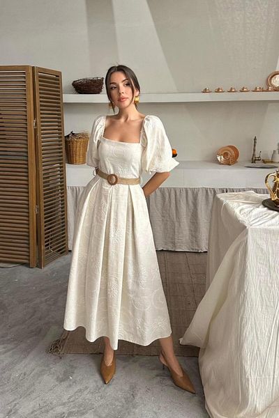 Kokosh moda Μπεζ φόρεμα με μπαλόνι με μανίκια