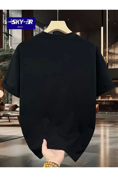 COTTONLAB Μπλουζάκι με στάμπα Oversize Crew Neck - Μαύρο
