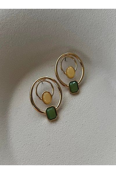 mos&more Cream Green Stone Spiral Light Women Earrings