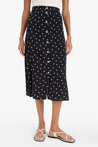 DeFacto A Form Patterned Buttoned Regular Waist Midi Skirt Z8094Az25Sm