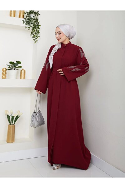 EFSUN MODA Burgundy Stone Abaya Hijab Clothing Women's Ferace Dress