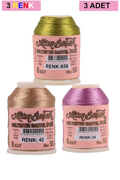 Altınbaşak 3 Pieces of Gold Spike Needle and Lace Thread 20 Gr - Royaleks - No: 042 - 034 - 656