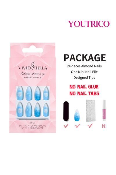 Youtrico 24 press-on nail,ladies ocean gradient blue,drop shape