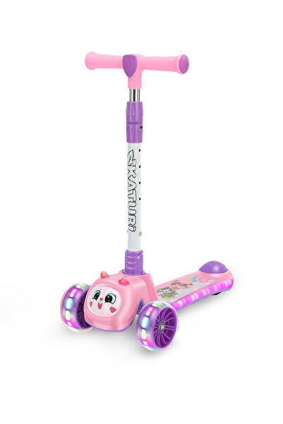lovely baby سكوتر ركل للأطفال قابل للطي بثلاث عجلات مع أضواء LED - مقود قابل ...