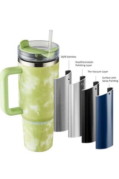 COOYA 1200ml Travel Mug Straw Covers,With Handlec,Insulated Stainless Steel,for Water,Iced Tea or Coffee