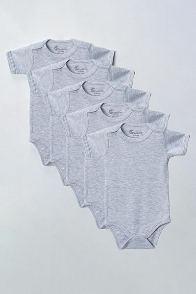 CemBebe (5 Pcs) Short Sleeve Bodysuit with Snaps at the Bottom for Children Special Requirement Large Size