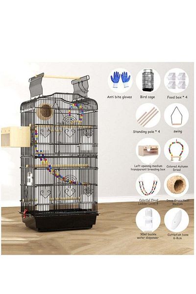 COOYA Black Bird Cage, 107 Cm, With Toys, Suitable for Small Quaker Parrots, Cockatiels, Sun Parrots
