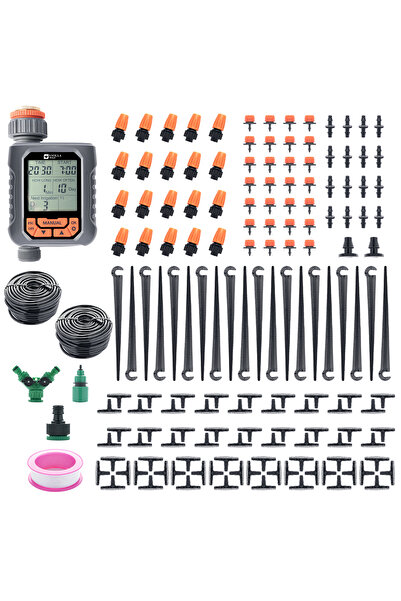 VİOLLA مؤقت ري الحديقة مع مجموعة الري بالتنقيط بطول60 متر لسقي النبات مع فوها...