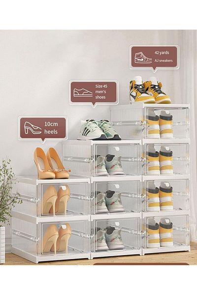COOYA Transparent 1-layer shoe box, with door, stackable, easy to install, suitable for wardrobe entrance
