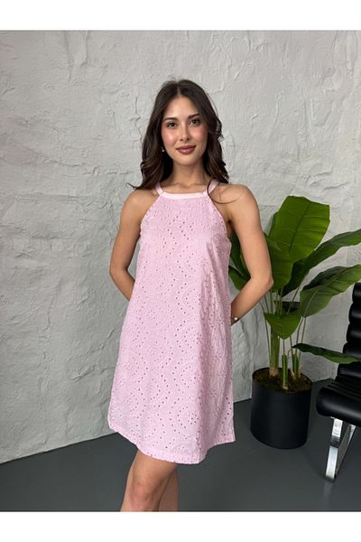 Elif Özbey Butik Ροζ φόρεμα με γιακά Halter