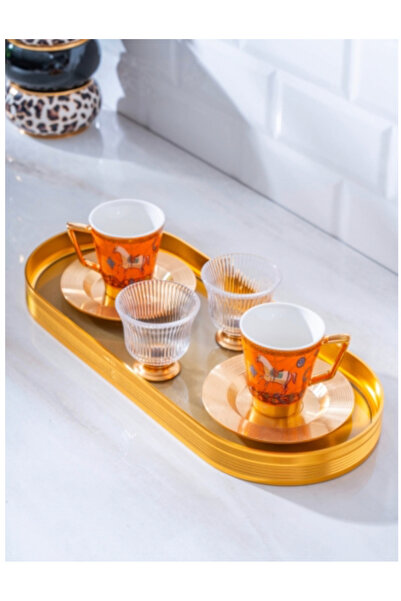 ACAR Ortigia 2 Kişilik Tepsili 7 Parça Kahve Fincanı Takımı