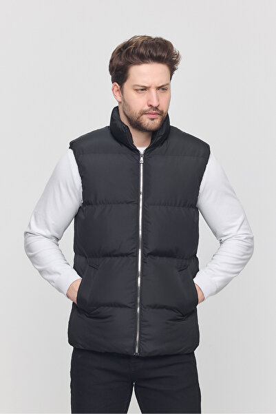 WinnerMan Чоловічий чорний жилет з високим коміром, еластичними манжетами та поясом
